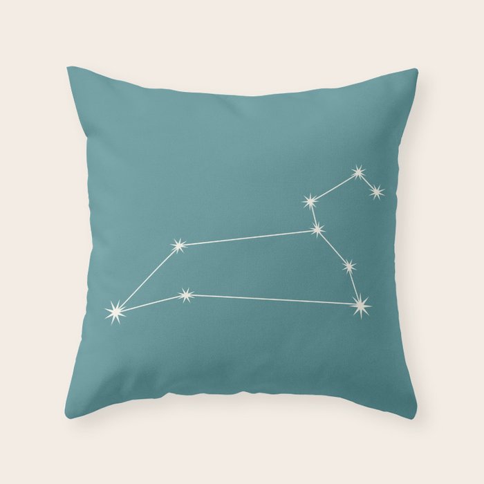 Leo Zodiac Star Constellation Line Art Teal Throw Pillow Gallery Image 1