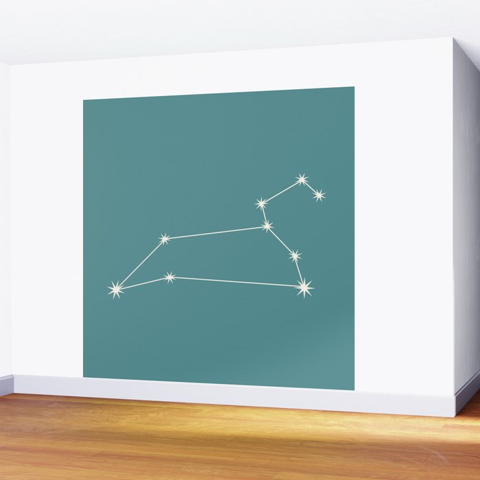 Leo Zodiac Star Constellation Line Art Teal Wall Mural Gallery Image 2