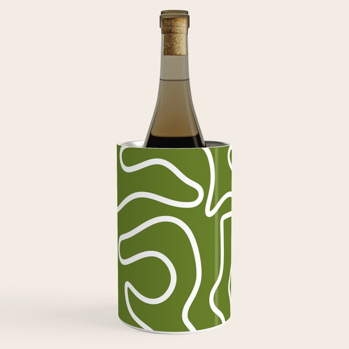 Squiggle Maze Minimalist Abstract Pattern Olive Moss Green Wine Chiller Gallery Image 2