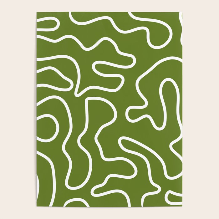 Squiggle Maze Minimalist Abstract Pattern Olive Moss Green Poster Gallery Image 4