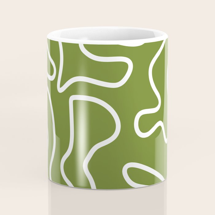 Squiggle Maze Minimalist Abstract Pattern Olive Moss Green Coffee Mug Gallery Image 4