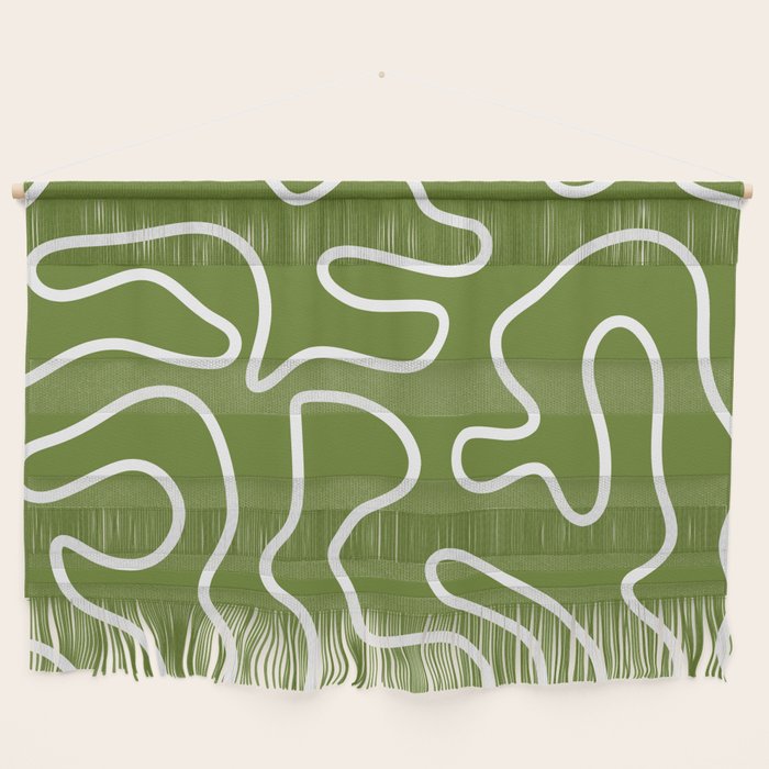 Squiggle Maze Minimalist Abstract Pattern Olive Moss Green Wall Hanging Gallery Image 1
