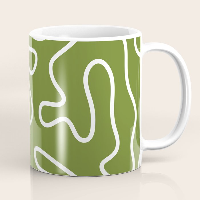 Squiggle Maze Minimalist Abstract Pattern Olive Moss Green Coffee Mug Gallery Image 1