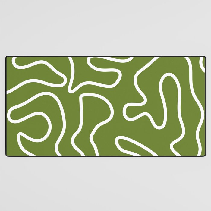 Squiggle Maze Minimalist Abstract Pattern Olive Moss Green Desk Mat Gallery Image 3