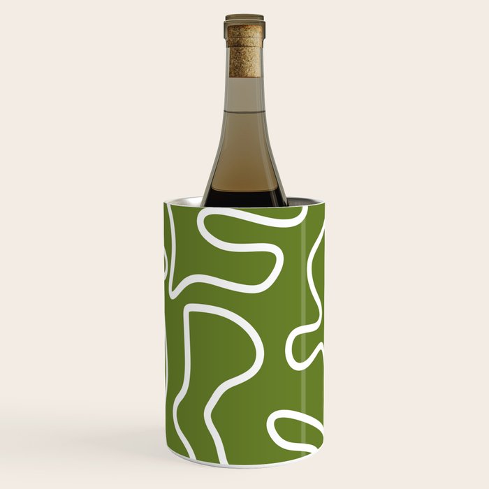 Squiggle Maze Minimalist Abstract Pattern Olive Moss Green Wine Chiller Gallery Image 1