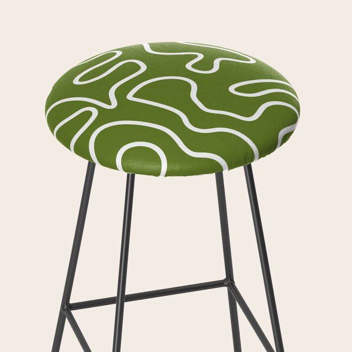 Squiggle Maze Minimalist Abstract Pattern Olive Moss Green Stool Gallery Image 2