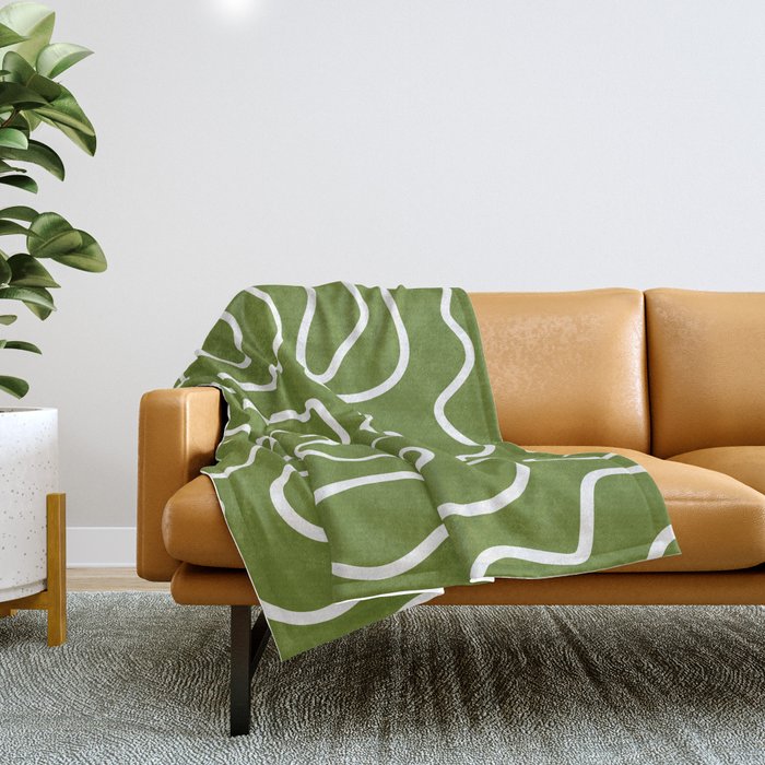 Squiggle Maze Minimalist Abstract Pattern Olive Moss Green Throw Blanket Gallery Image 1