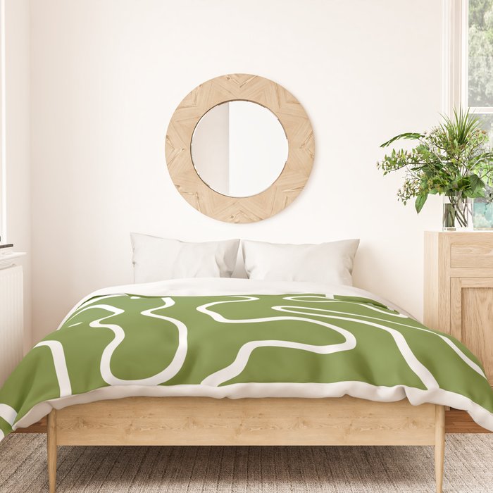 Squiggle Maze Minimalist Abstract Pattern Olive Moss Green Duvet Cover Gallery Image 3