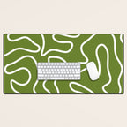Squiggle Maze Minimalist Abstract Pattern Olive Moss Green Desk Mat Gallery Image 1
