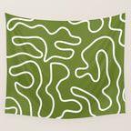 Squiggle Maze Minimalist Abstract Pattern Olive Moss Green Wall Tapestry Gallery Image 4