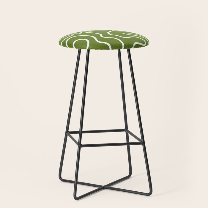 Squiggle Maze Minimalist Abstract Pattern Olive Moss Green Stool Gallery Image 1