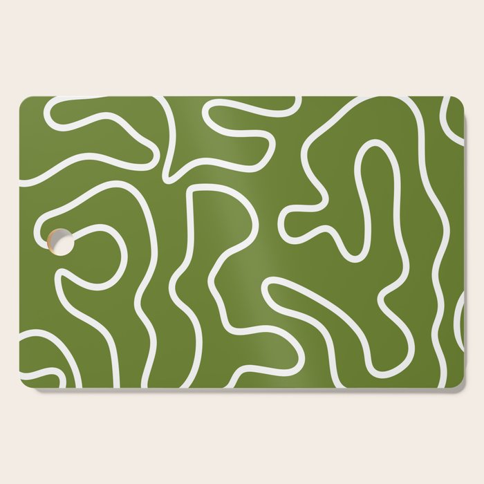 Squiggle Maze Minimalist Abstract Pattern Olive Moss Green Cutting Board Gallery Image 1