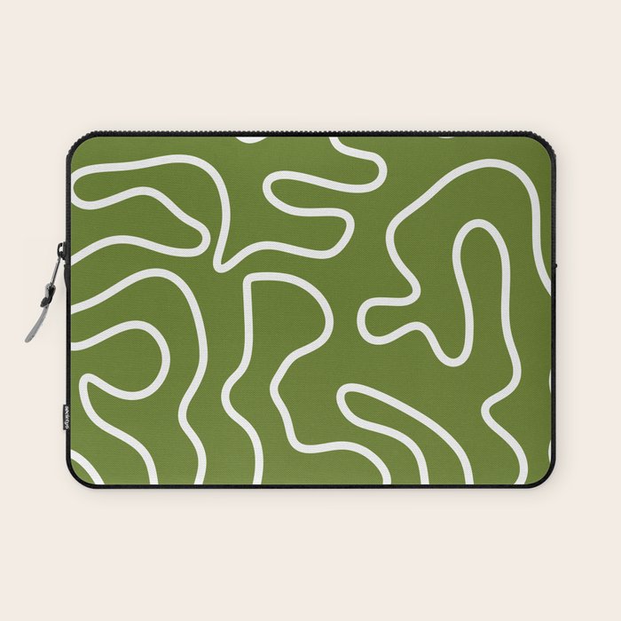 Squiggle Maze Minimalist Abstract Pattern Olive Moss Green Laptop Sleeve Gallery Image 1