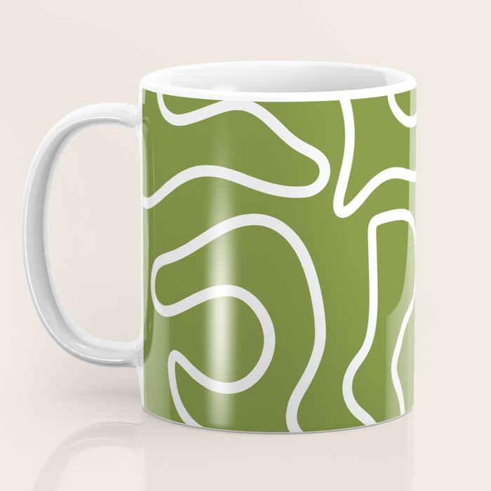 Squiggle Maze Minimalist Abstract Pattern Olive Moss Green Coffee Mug Gallery Image 3