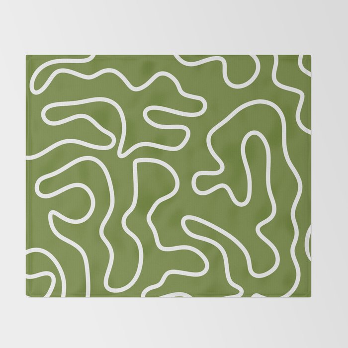 Squiggle Maze Minimalist Abstract Pattern Olive Moss Green Throw Blanket Gallery Image 2
