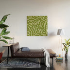 Squiggle Maze Minimalist Abstract Pattern Olive Moss Green Wood Wall Art Gallery Image 2