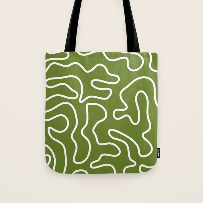 Squiggle Maze Minimalist Abstract Pattern Olive Moss Green Tote Bag Gallery Image 1