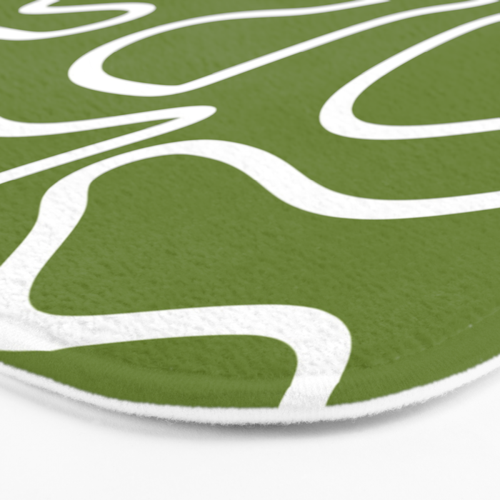Squiggle Maze Minimalist Abstract Pattern Olive Moss Green Bath Mat Gallery Image 3