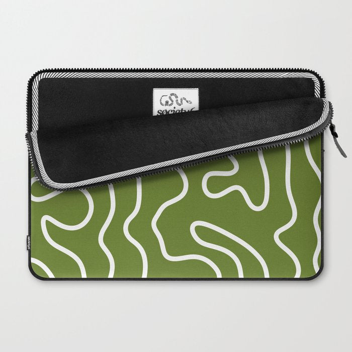 Squiggle Maze Minimalist Abstract Pattern Olive Moss Green Laptop Sleeve Gallery Image 2