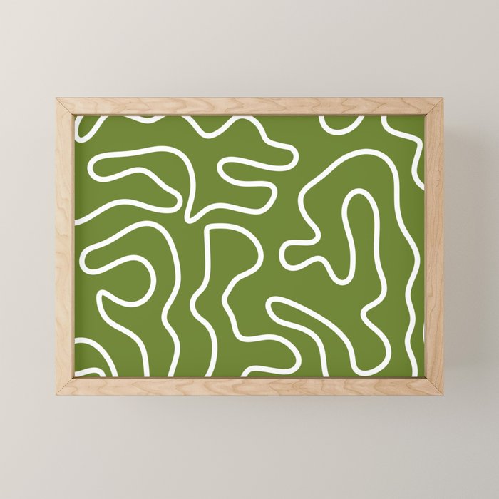 Squiggle Maze Minimalist Abstract Pattern Olive Moss Green Mini Art Print Gallery Image 1