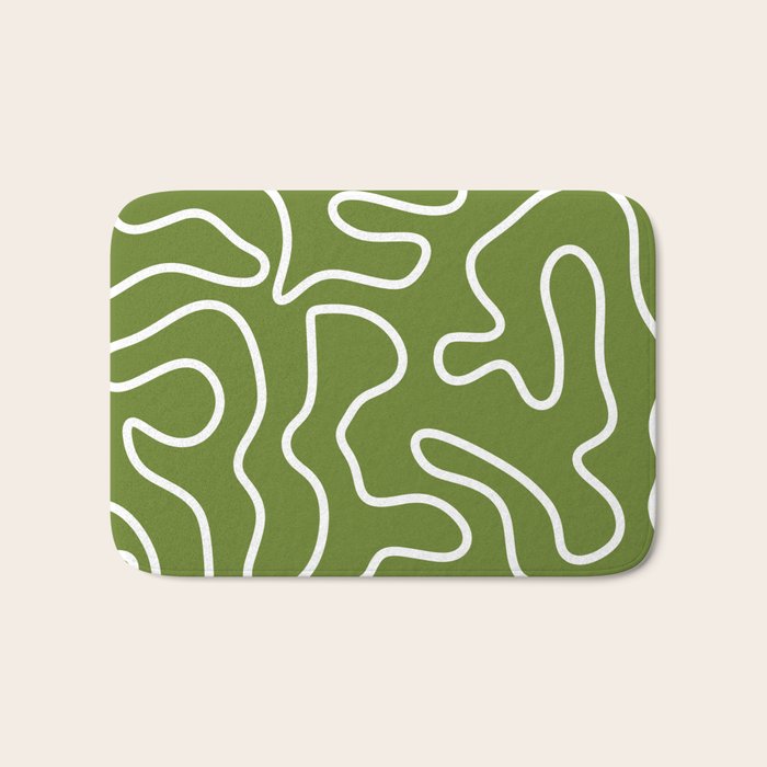 Squiggle Maze Minimalist Abstract Pattern Olive Moss Green Bath Mat Gallery Image 1