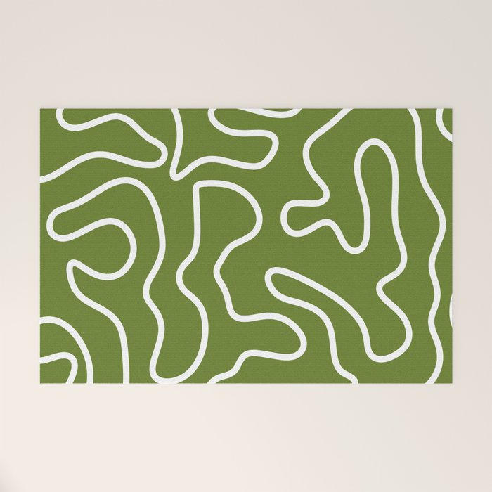 Squiggle Maze Minimalist Abstract Pattern Olive Moss Green Welcome Mat Gallery Image 1
