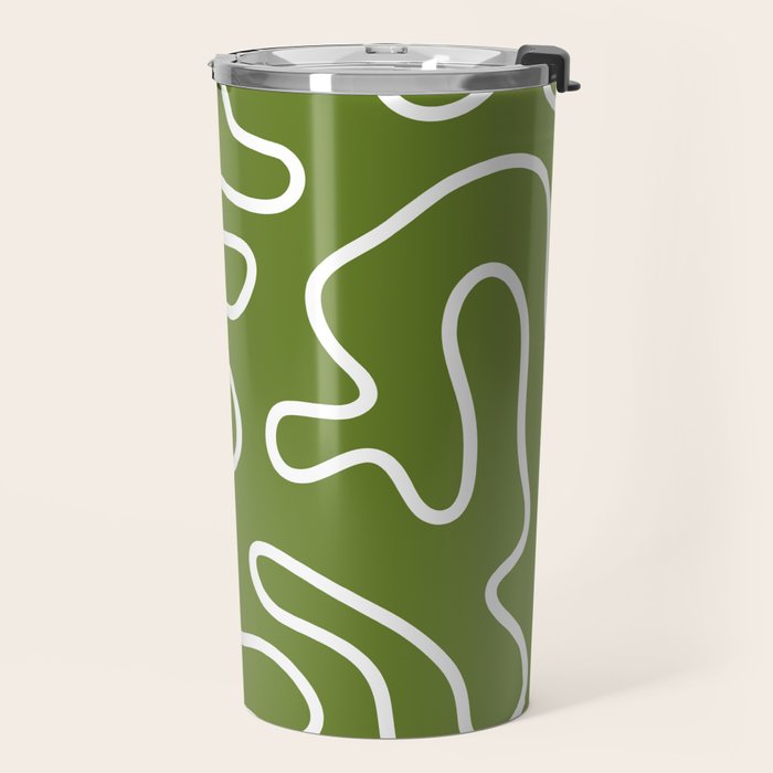 Squiggle Maze Minimalist Abstract Pattern Olive Moss Green Travel Mug Gallery Image 2