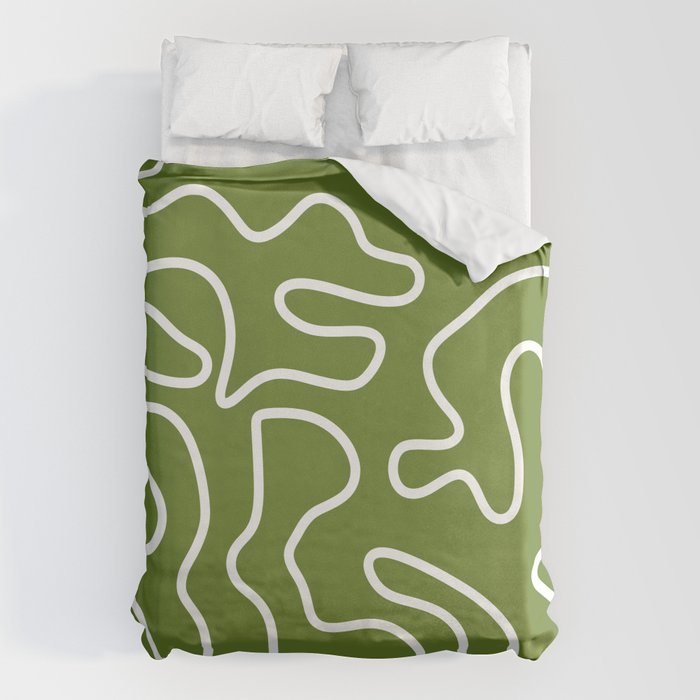 Squiggle Maze Minimalist Abstract Pattern Olive Moss Green Duvet Cover Gallery Image 1