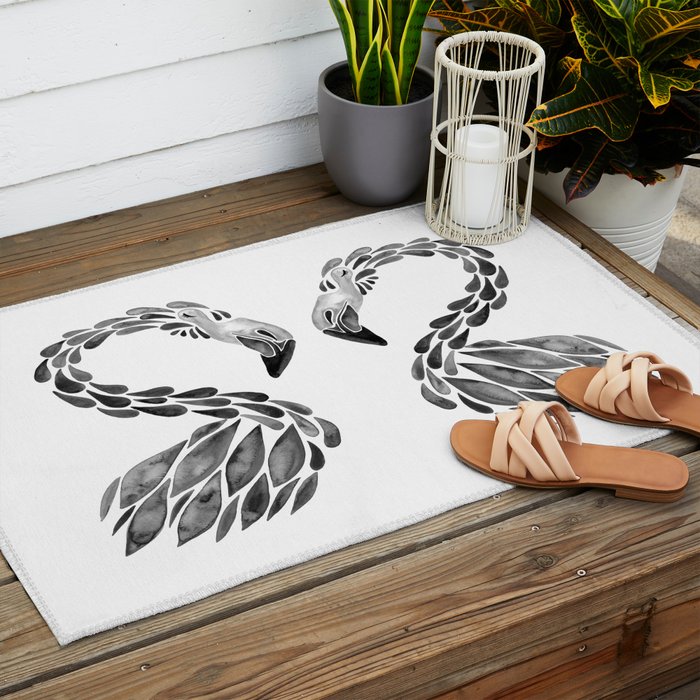 Miami Flamingo - Black Ink Outdoor Rug Gallery Image 2
