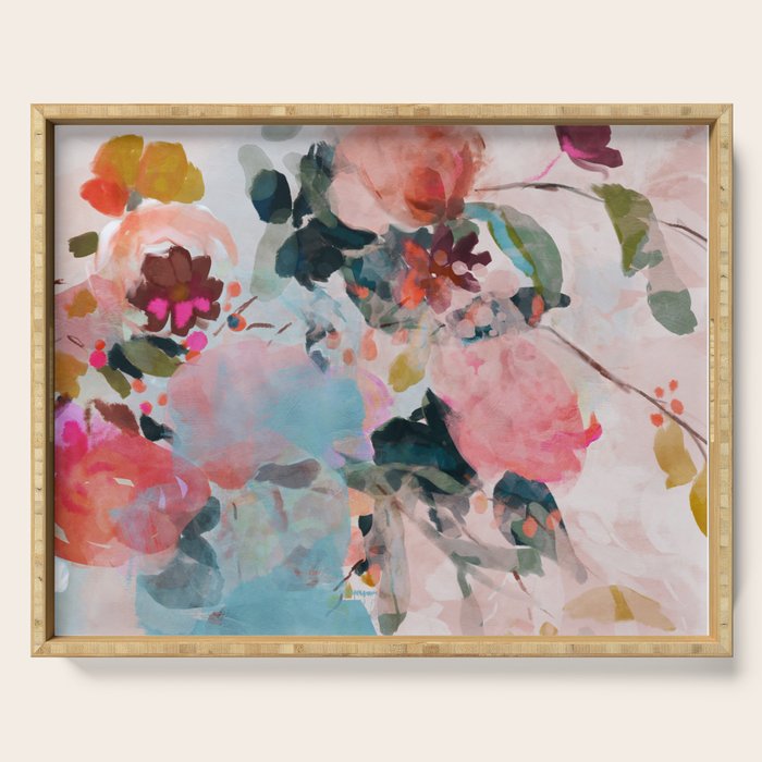 floral bloom abstract painting Serving Tray Gallery Image 1