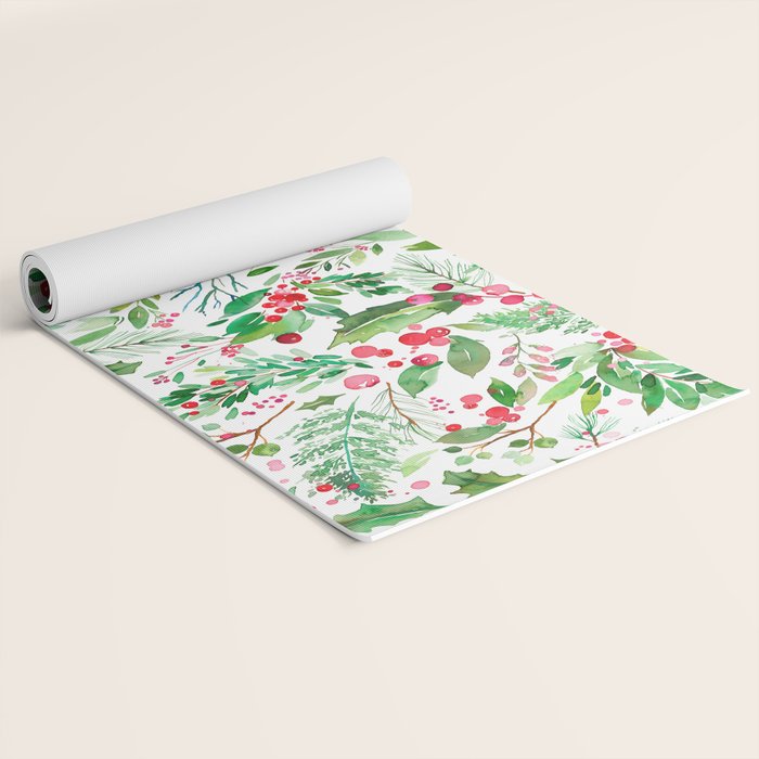 Holiday Christmas Winter Nature Botanical Leaves Green Yoga Mat Gallery Image 2