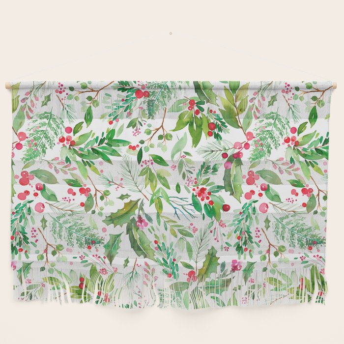 Holiday Christmas Winter Nature Botanical Leaves Green Wall Hanging Gallery Image 1