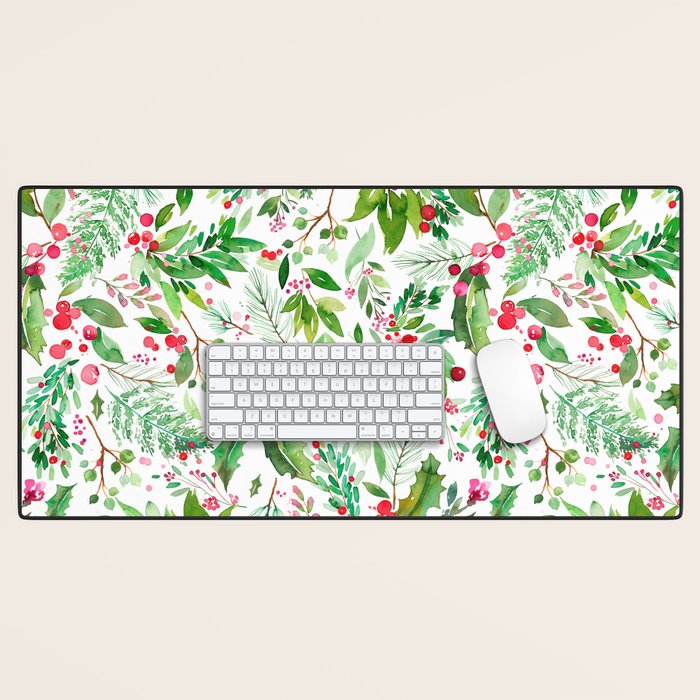 Holiday Christmas Winter Nature Botanical Leaves Green Desk Mat Gallery Image 1