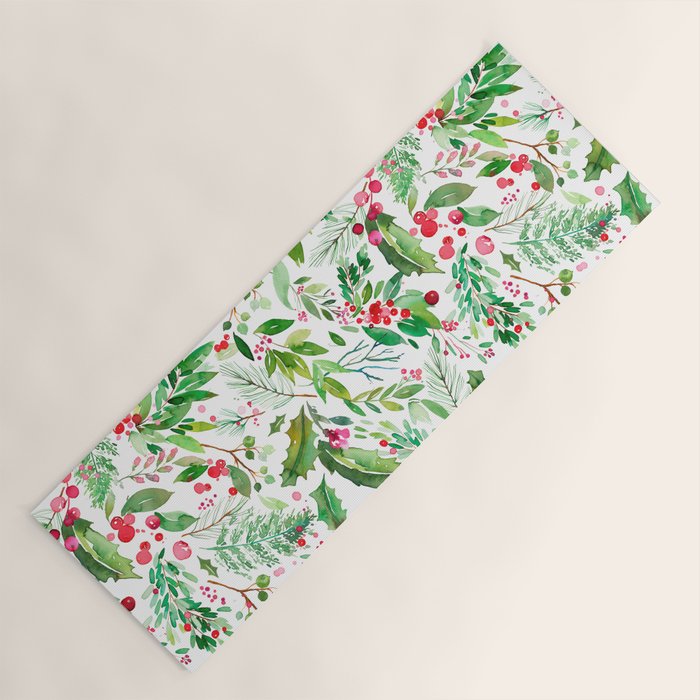Holiday Christmas Winter Nature Botanical Leaves Green Yoga Mat Gallery Image 1