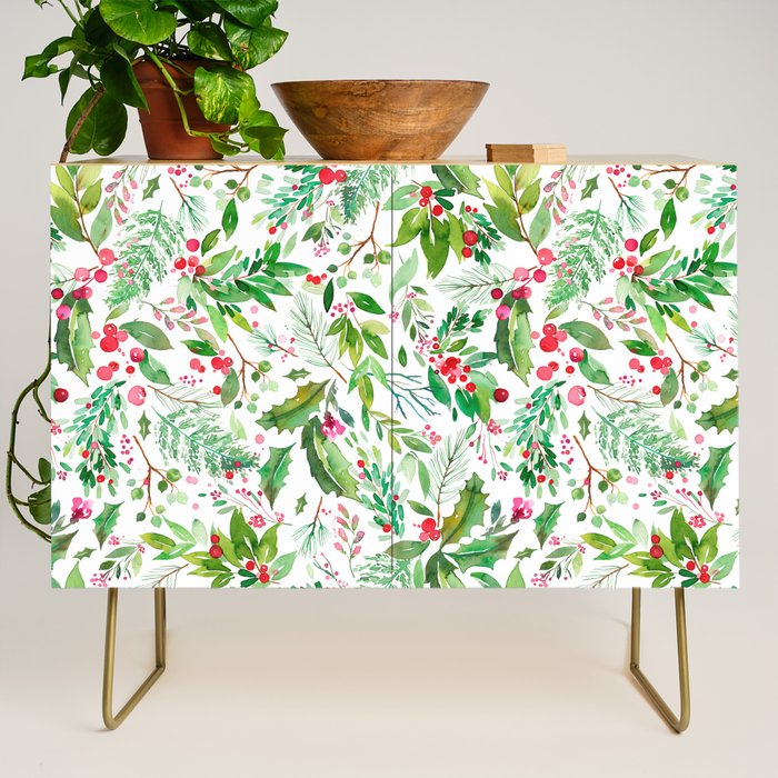 Holiday Christmas Winter Nature Botanical Leaves Green Credenza Gallery Image 1