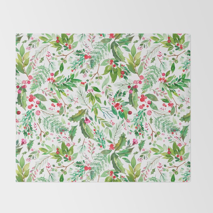 Holiday Christmas Winter Nature Botanical Leaves Green Throw Blanket Gallery Image 2