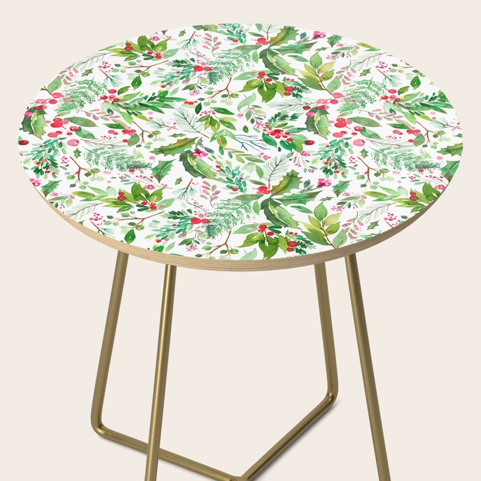 Holiday Christmas Winter Nature Botanical Leaves Green Side Table Gallery Image 2