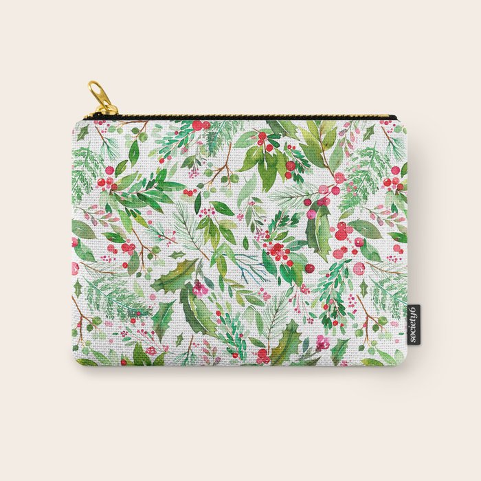 Holiday Christmas Winter Nature Botanical Leaves Green Carry All Pouch Gallery Image 1