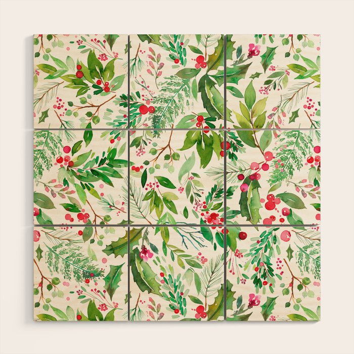 Holiday Christmas Winter Nature Botanical Leaves Green Wood Wall Art Gallery Image 1