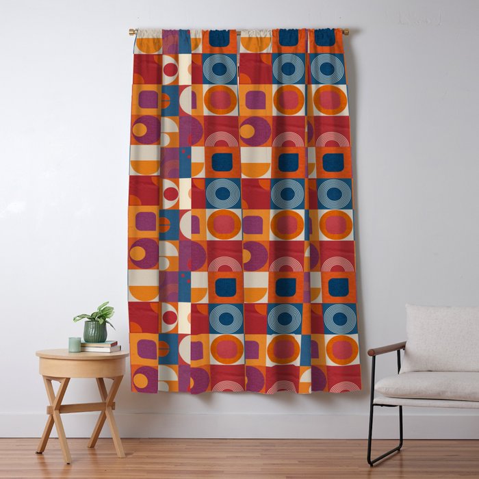 Retro Geo Textile Mid Century Pattern Window Curtain Gallery Image 5