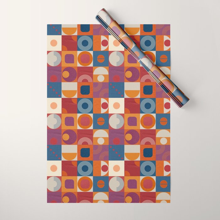 Retro Geo Textile Mid Century Pattern Wrapping Paper Gallery Image 1