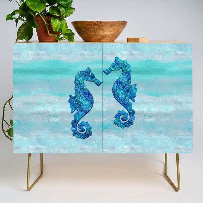 Blue Seahorse Couple Underwater Credenza Gallery Image 1