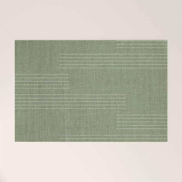 Minimal, Fine Stripe, Pattern, in Green Welcome Mat Gallery Image 1