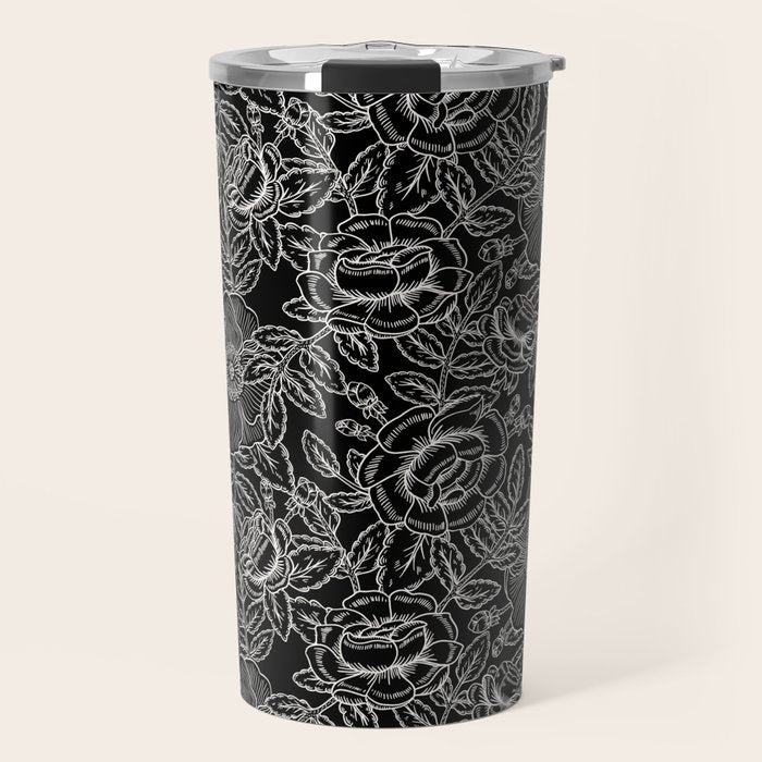 Gothic Rose in Black and White Travel Mug Gallery Image 1
