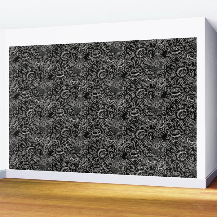Gothic Rose in Black and White Wall Mural Gallery Image 2