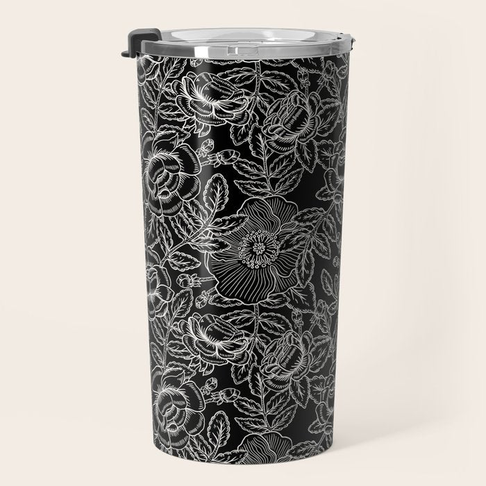 Gothic Rose in Black and White Travel Mug Gallery Image 3