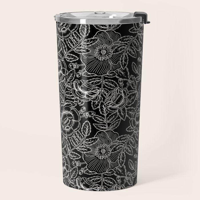 Gothic Rose in Black and White Travel Mug Gallery Image 2