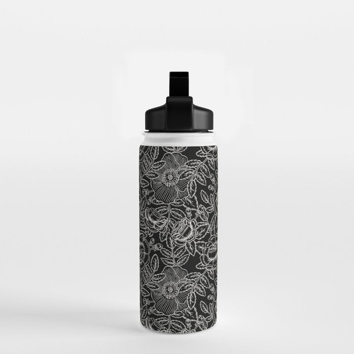 Gothic Rose in Black and White Water Bottle Gallery Image 2