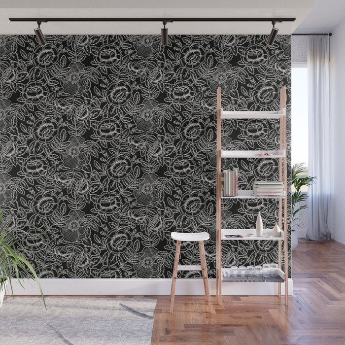 Gothic Rose in Black and White Wall Mural Gallery Image 1