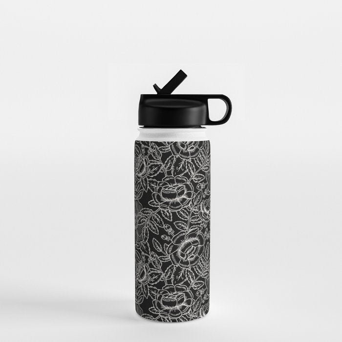 Gothic Rose in Black and White Water Bottle Gallery Image 1